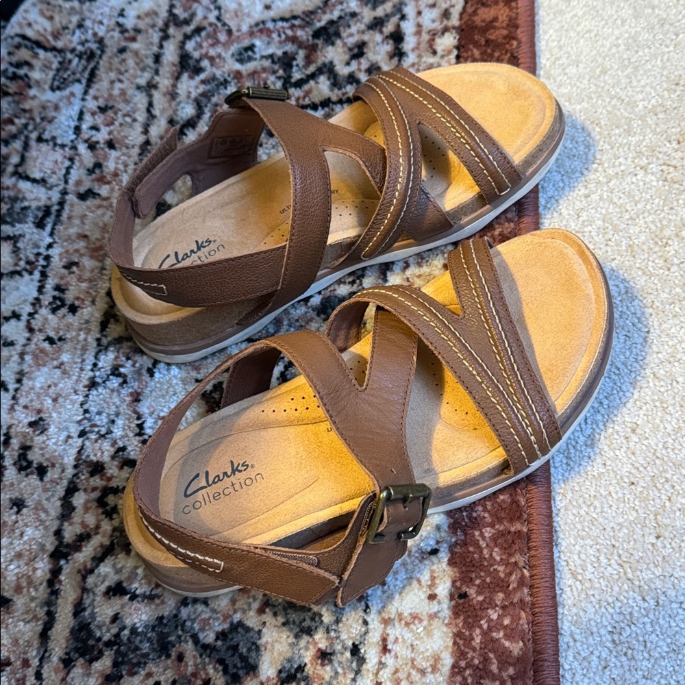 Clarks Tan and Brown Strappy Sandals - Picture 3 of 3